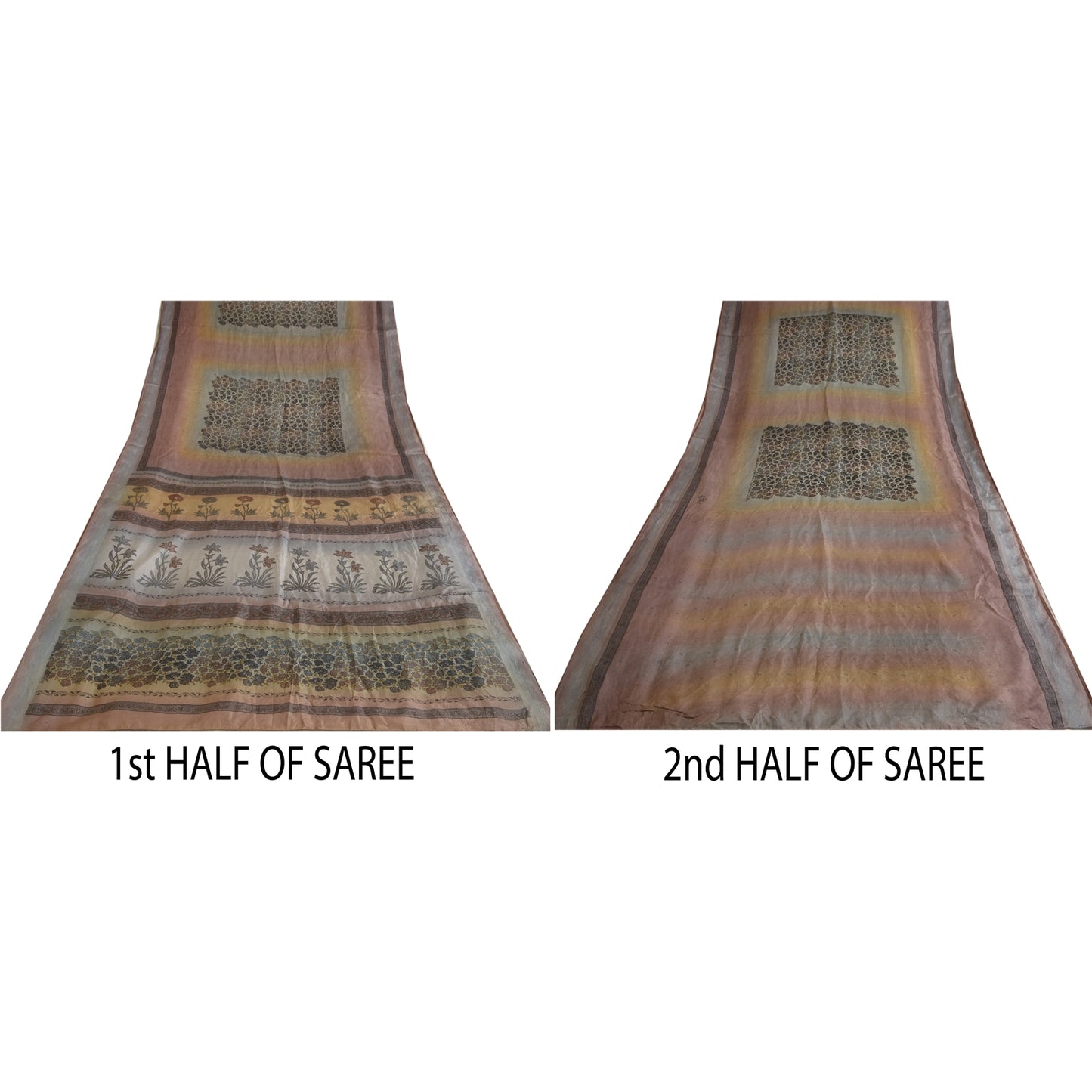 Sanskriti Vintage Sarees Indian Multi Printed Woven Pure Silk Sari Craft Fabric