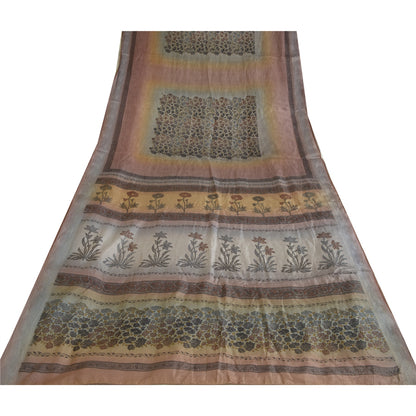 Sanskriti Vintage Sarees Indian Multi Printed Woven Pure Silk Sari Craft Fabric