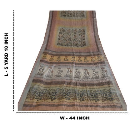 Sanskriti Vintage Sarees Indian Multi Printed Woven Pure Silk Sari Craft Fabric