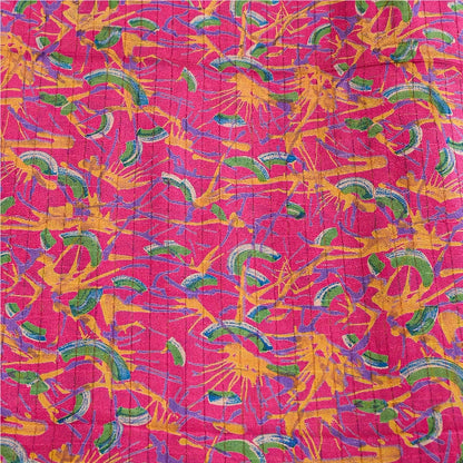 Sanskriti Vintage Sarees Indian Pink Pure Silk Printed Woven Sari Craft Sustainable Fabric