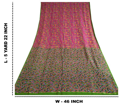 Sanskriti Vintage Sarees Indian Pink Pure Silk Printed Woven Sari Craft Sustainable Fabric
