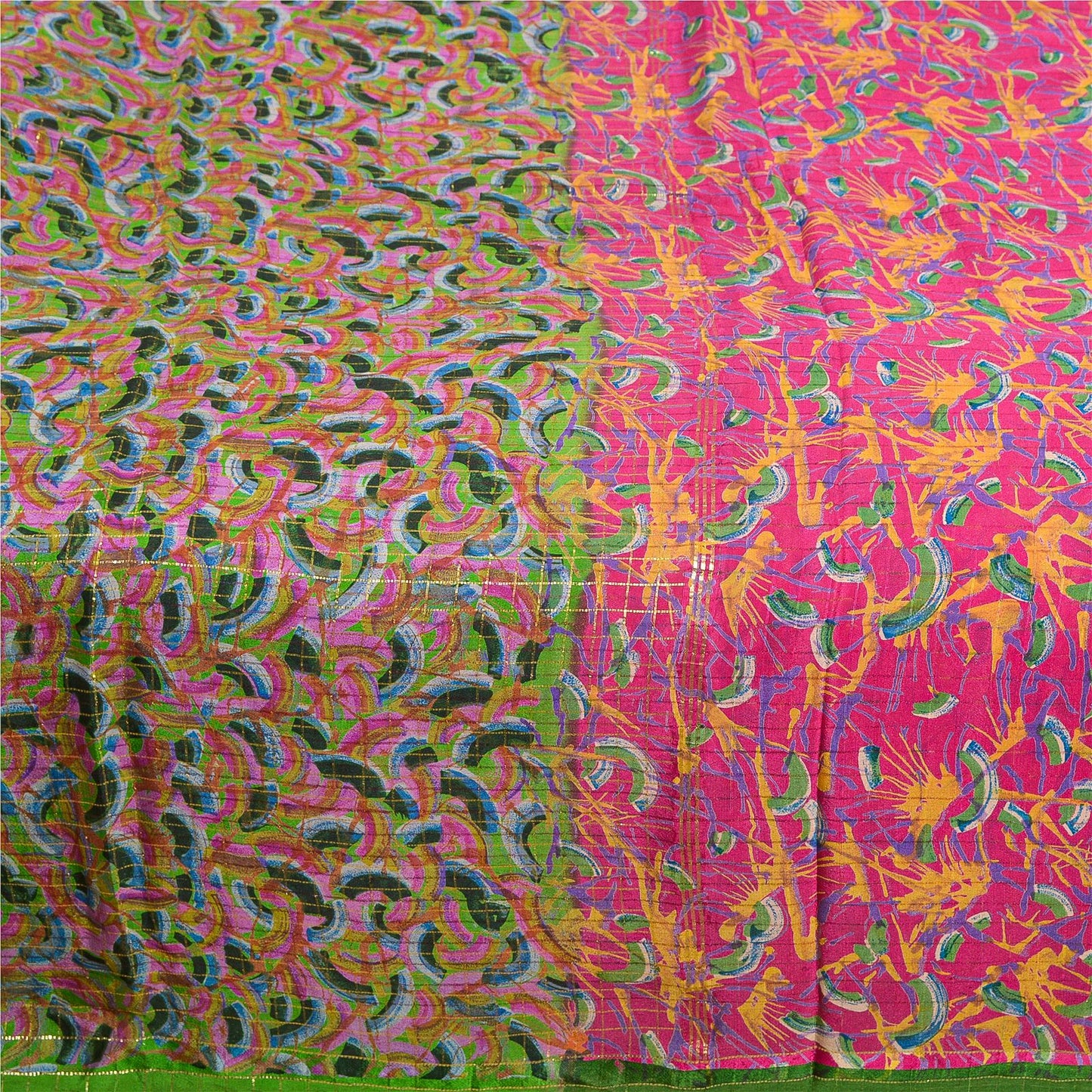 Sanskriti Vintage Sarees Indian Pink Pure Silk Printed Woven Sari Craft Sustainable Fabric