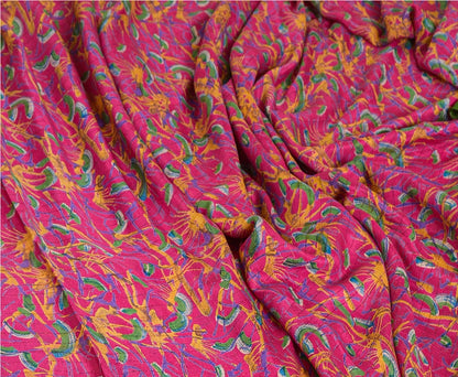 Sanskriti Vintage Sarees Indian Pink Pure Silk Printed Woven Sari Craft Sustainable Fabric