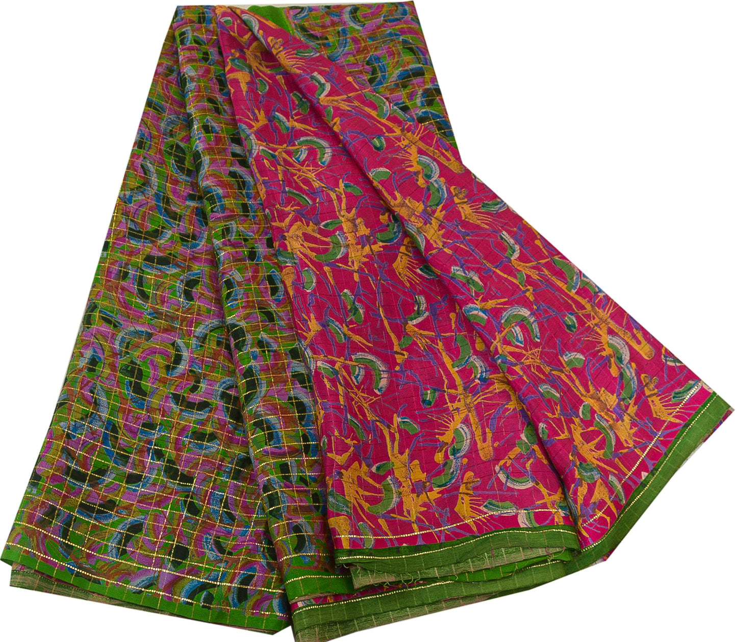 Sanskriti Vintage Sarees Indian Pink Pure Silk Printed Woven Sari Craft Sustainable Fabric