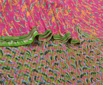 Sanskriti Vintage Sarees Indian Pink Pure Silk Printed Woven Sari Craft Sustainable Fabric