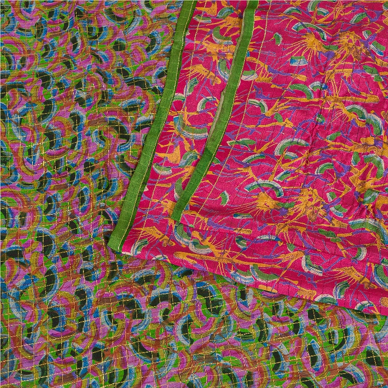 Sanskriti Vintage Sarees Indian Pink Pure Silk Printed Woven Sari Craft Sustainable Fabric