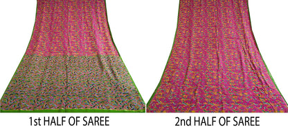 Sanskriti Vintage Sarees Indian Pink Pure Silk Printed Woven Sari Craft Sustainable Fabric