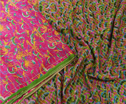 Sanskriti Vintage Sarees Indian Pink Pure Silk Printed Woven Sari Craft Sustainable Fabric