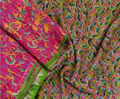 Sanskriti Vintage Sarees Indian Pink Pure Silk Printed Woven Sari Craft Sustainable Fabric