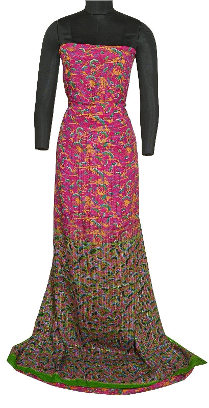 Sanskriti Vintage Sarees Indian Pink Pure Silk Printed Woven Sari Craft Sustainable Fabric