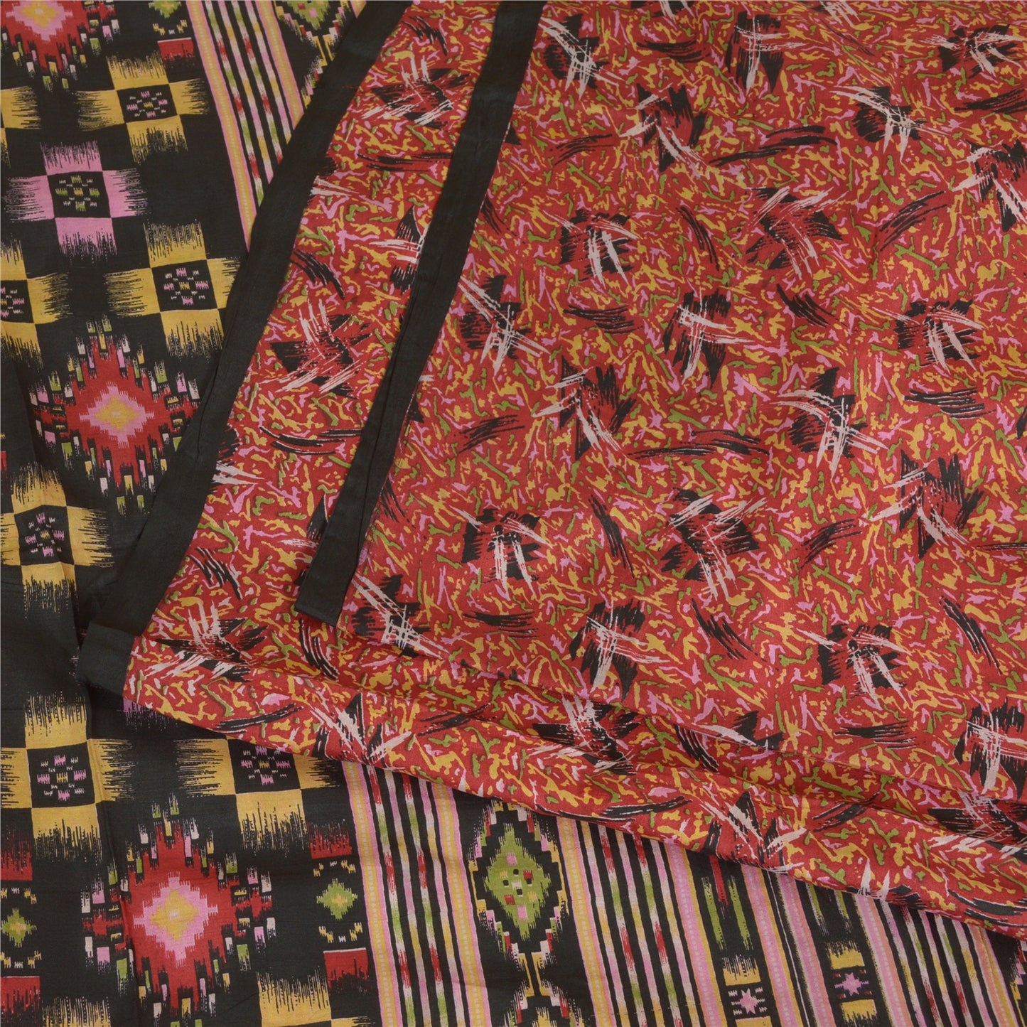 Sanskriti Vintage Sarees Indian Red Pure Silk Printed Sari Soft 5yd Craft Fabric