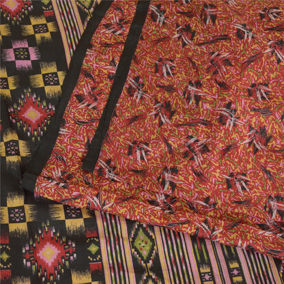 Sanskriti Vintage Sarees Indian Red Pure Silk Printed Sari Soft 5yd Craft Fabric
