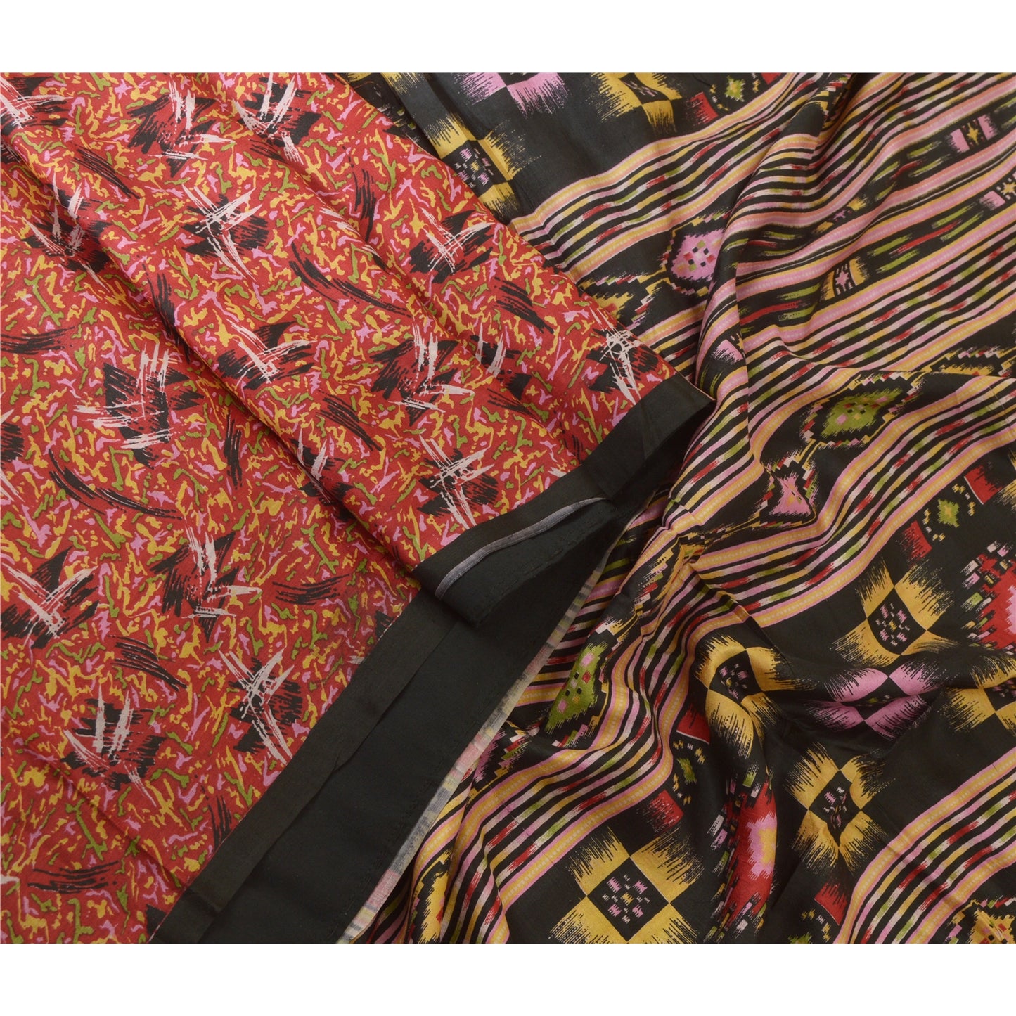 Sanskriti Vintage Sarees Indian Red Pure Silk Printed Sari Soft 5yd Craft Fabric