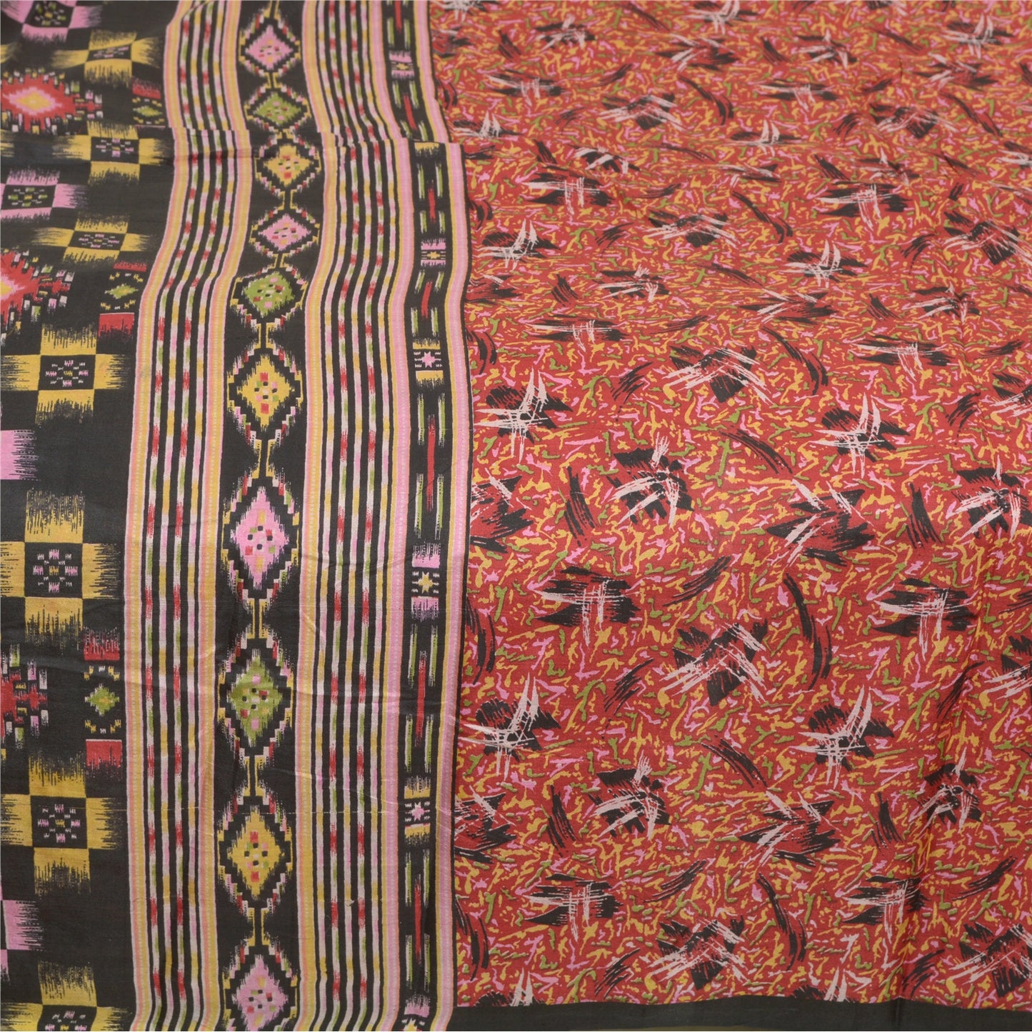 Sanskriti Vintage Sarees Indian Red Pure Silk Printed Sari Soft 5yd Craft Fabric