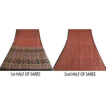 Sanskriti Vintage Sarees Indian Red Pure Silk Printed Sari Soft 5yd Craft Fabric