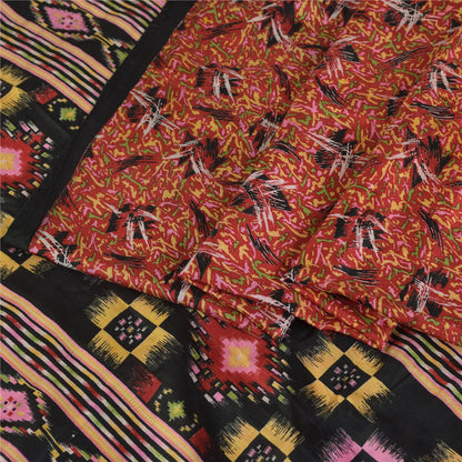 Sanskriti Vintage Sarees Indian Red Pure Silk Printed Sari Soft 5yd Craft Fabric
