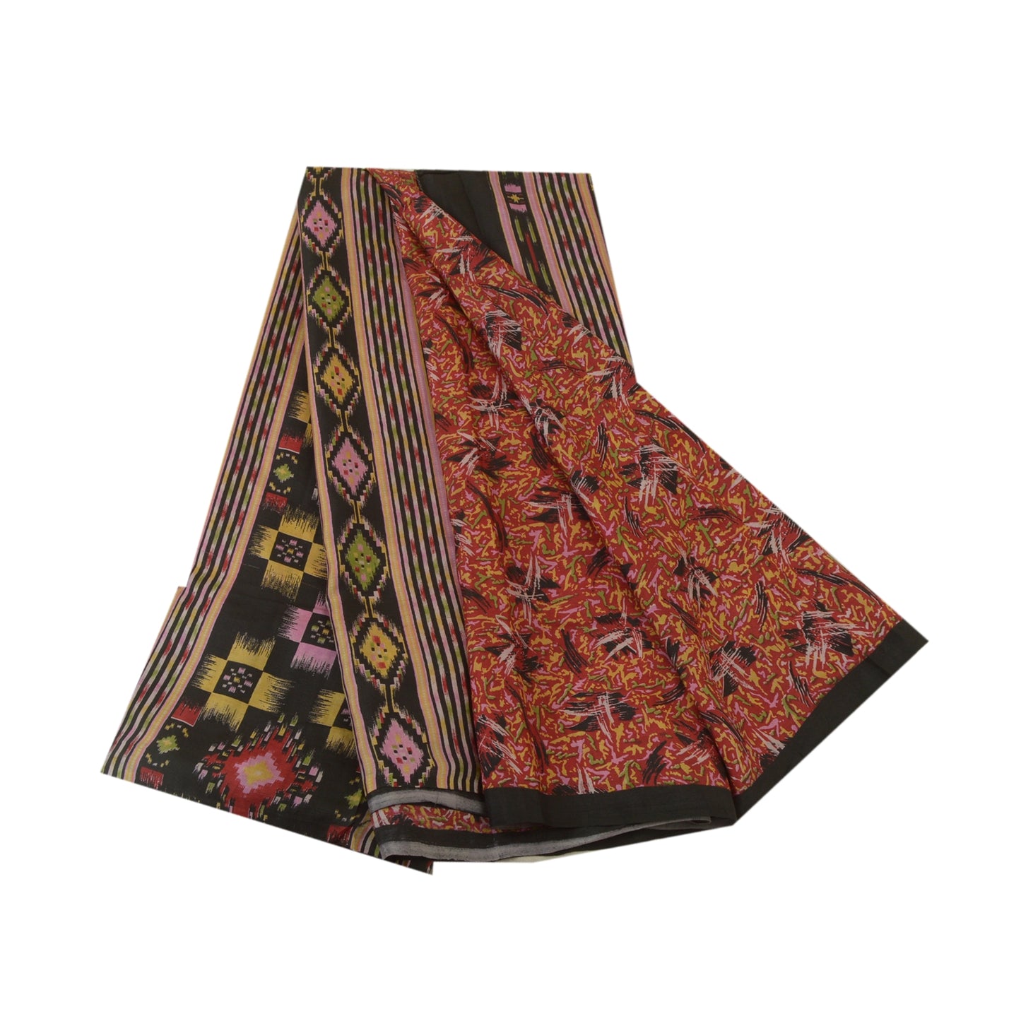 Sanskriti Vintage Sarees Indian Red Pure Silk Printed Sari Soft 5yd Craft Fabric
