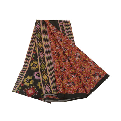 Sanskriti Vintage Sarees Indian Red Pure Silk Printed Sari Soft 5yd Craft Fabric