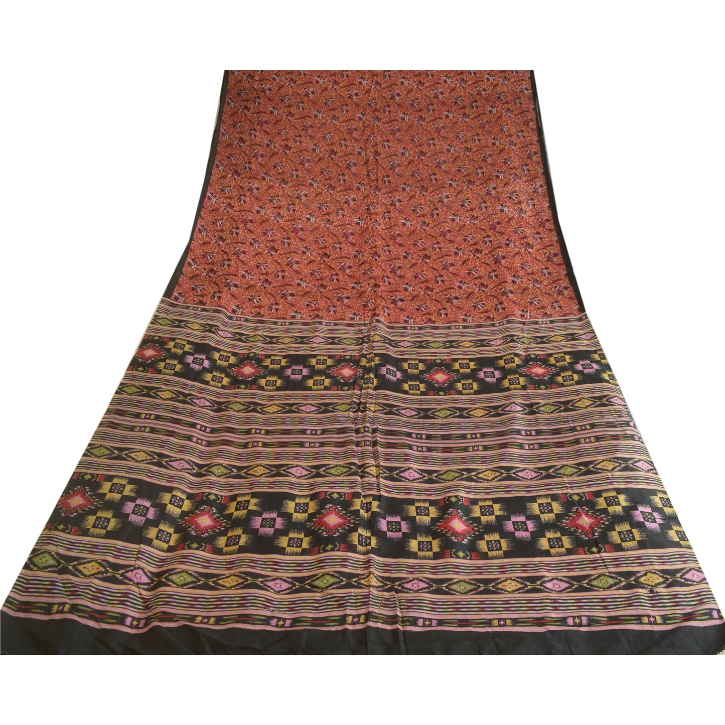 Sanskriti Vintage Sarees Indian Red Pure Silk Printed Sari Soft 5yd Craft Fabric
