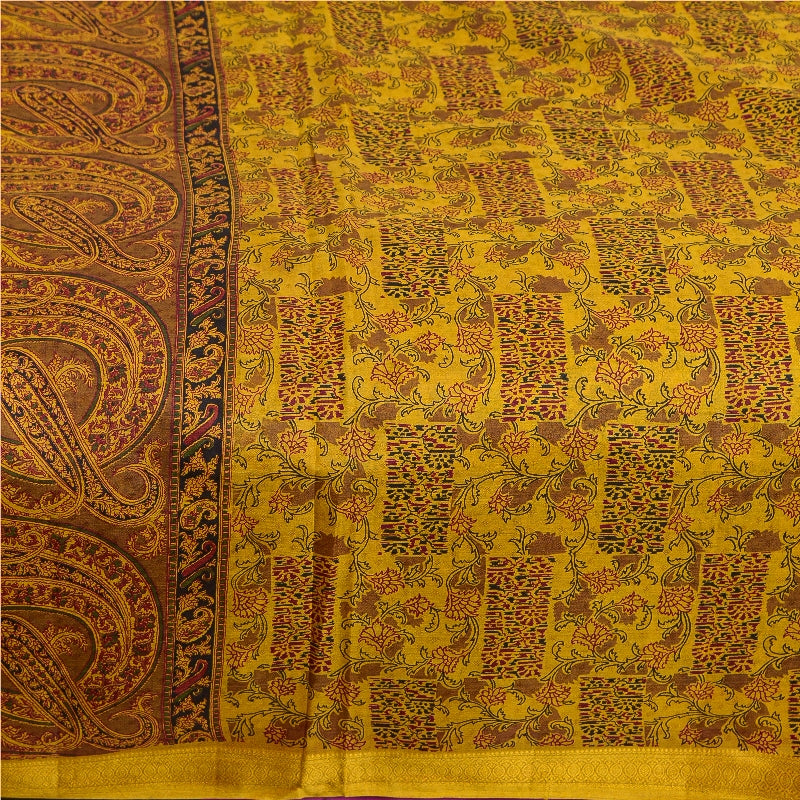 Sanskriti Vintage Sarees Indisk Safran Ren Silke Trykt Sari 5yd Håndværk Bæredygtigt Stoff