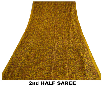 Sanskriti Vintage Sarees Indisk Safran Ren Silke Trykt Sari 5yd Håndværk Bæredygtigt Stoff