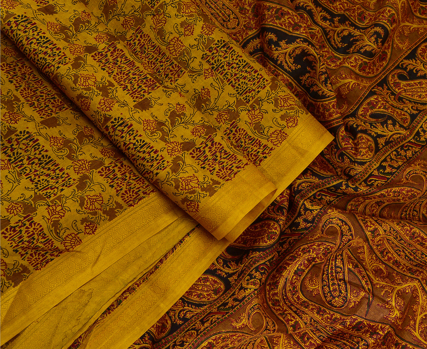 Sanskriti Vintage Sarees Indisk Safran Ren Silke Trykt Sari 5yd Håndværk Bæredygtigt Stoff