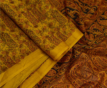 Sanskriti Vintage Sarees Indisk Safran Ren Silke Trykt Sari 5yd Håndværk Bæredygtigt Stoff