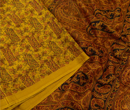 Sanskriti Vintage Sarees Indisk Safran Ren Silke Trykt Sari 5yd Håndværk Bæredygtigt Stoff