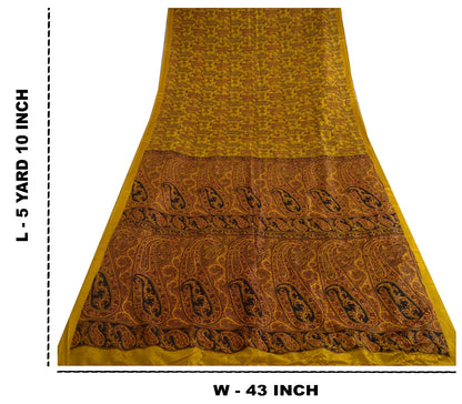 Sanskriti Vintage Sarees Indisk Safran Ren Silke Trykt Sari 5yd Håndværk Bæredygtigt Stoff