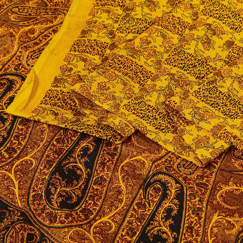 Sanskriti Vintage Sarees Indisk Safran Ren Silke Trykt Sari 5yd Håndværk Bæredygtigt Stoff