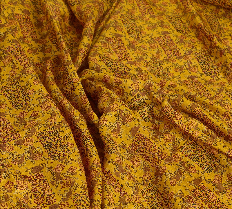 Sanskriti Vintage Sarees Indisk Safran Ren Silke Trykt Sari 5yd Håndværk Bæredygtigt Stoff