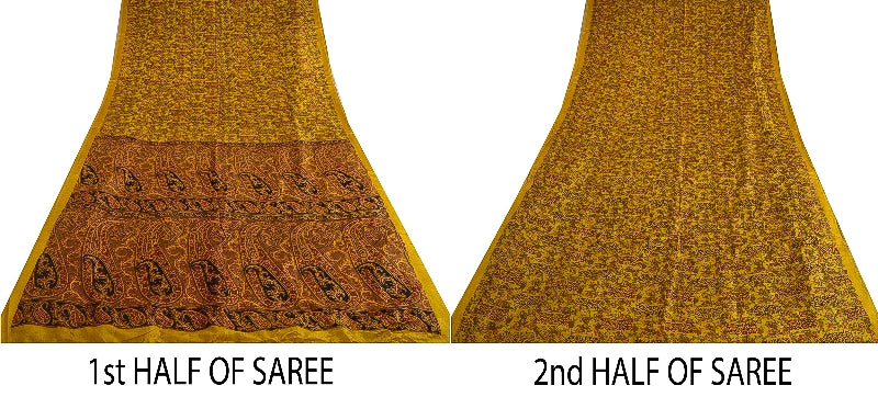 Sanskriti Vintage Sarees Indisk Safran Ren Silke Trykt Sari 5yd Håndværk Bæredygtigt Stoff
