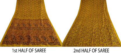 Sanskriti Vintage Sarees Indisk Safran Ren Silke Trykt Sari 5yd Håndværk Bæredygtigt Stoff