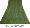 Sanskriti Vintage Sarees Green Zari Border Pure Silk Printed Sari Craft Sustainable Fabric