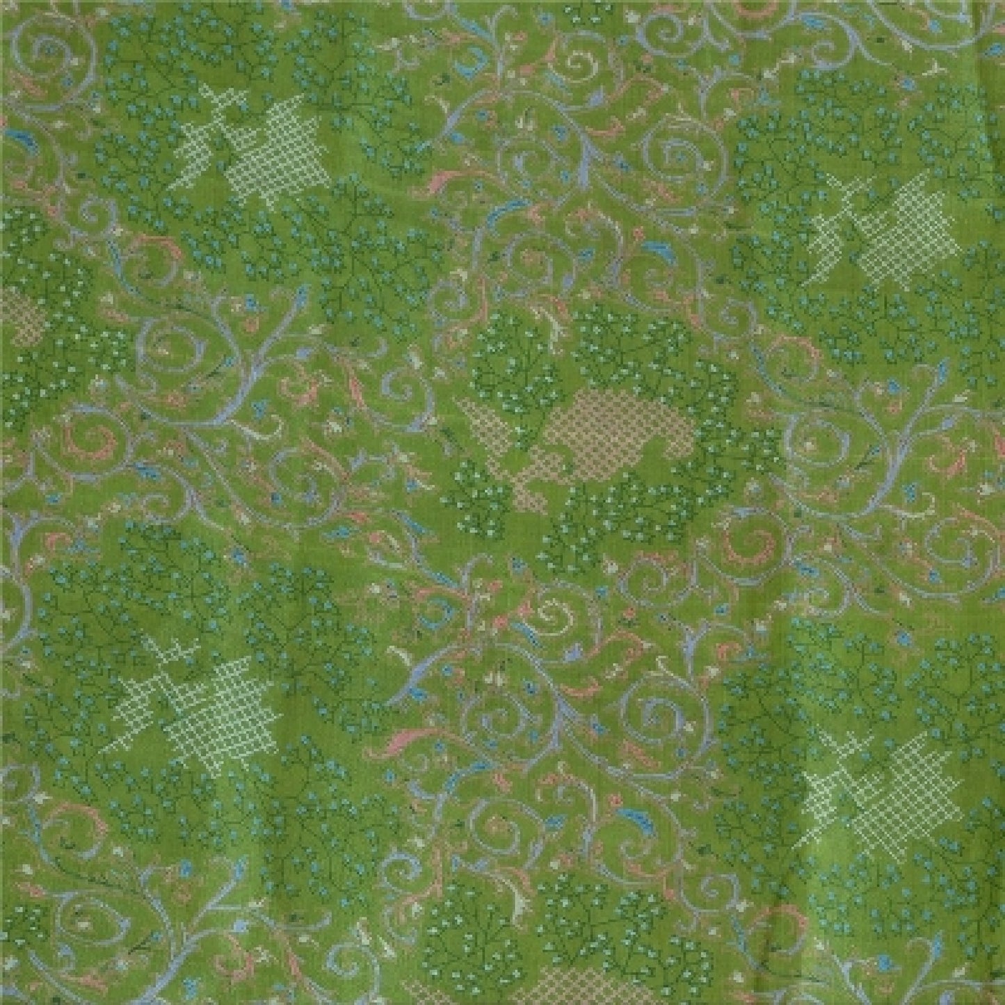 Sanskriti Vintage Sarees Green Zari Border Pure Silk Printed Sari Craft Sustainable Fabric