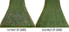 Sanskriti Vintage Sarees Green Zari Border Pure Silk Printed Sari Craft Sustainable Fabric
