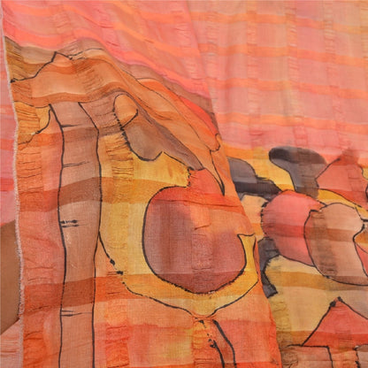 Sanskriti Vintage Sarees Indian Multi Pure Silk Printed Sari 5yd Craft Sustainable Fabric