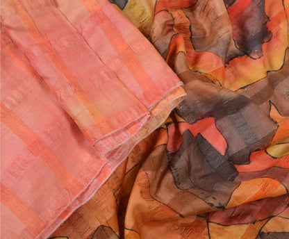 Sanskriti Vintage Sarees Indian Multi Pure Silk Printed Sari 5yd Craft Sustainable Fabric