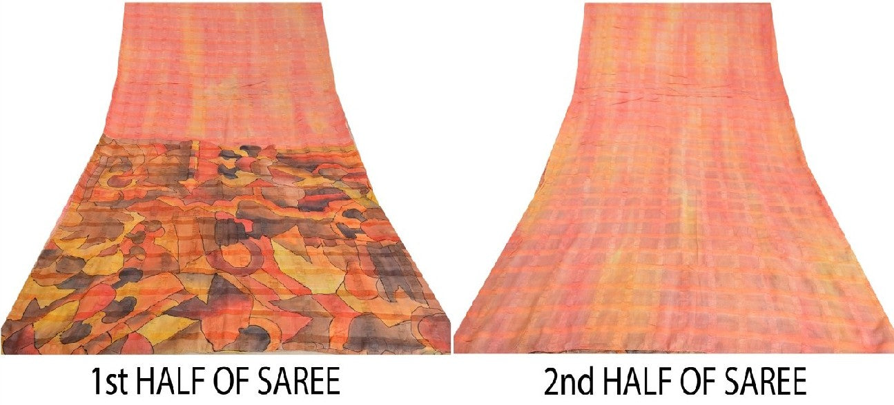 Sanskriti Vintage Sarees Indian Multi Pure Silk Printed Sari 5yd Craft Sustainable Fabric