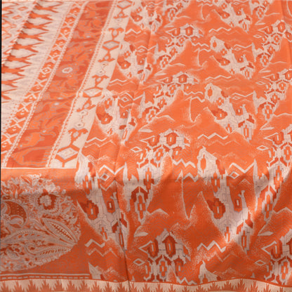 Sanskriti Vintage Sarees Orange Animal Printed 100% Pure Silk Sari Craft Sustainable Fabric