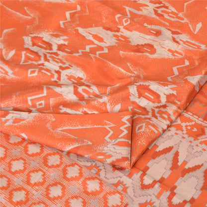 Sanskriti Vintage Sarees Orange Animal Printed 100% Pure Silk Sari Craft Sustainable Fabric
