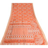 Sanskriti Vintage Sarees Orange Animal Printed 100% Pure Silk Sari Craft Sustainable Fabric