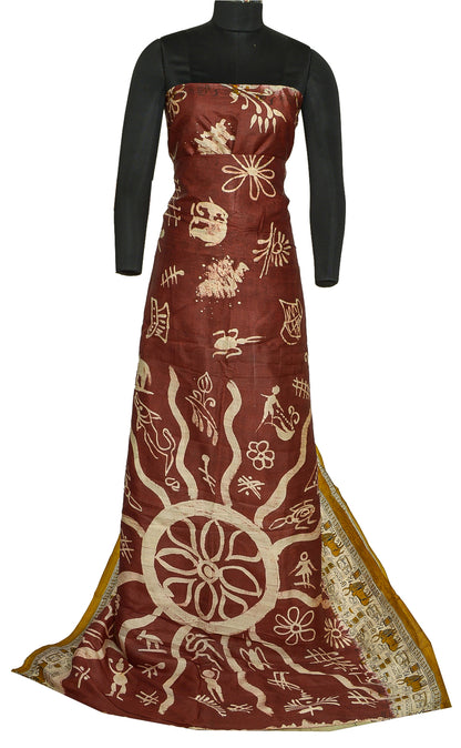 Sanskriti Vintage Sarees Indian Cream/Red Pure Silk Printed Sari Craft Sustainable Fabric