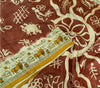 Sanskriti Vintage Sarees Indian Cream/Red Pure Silk Printed Sari Craft Sustainable Fabric