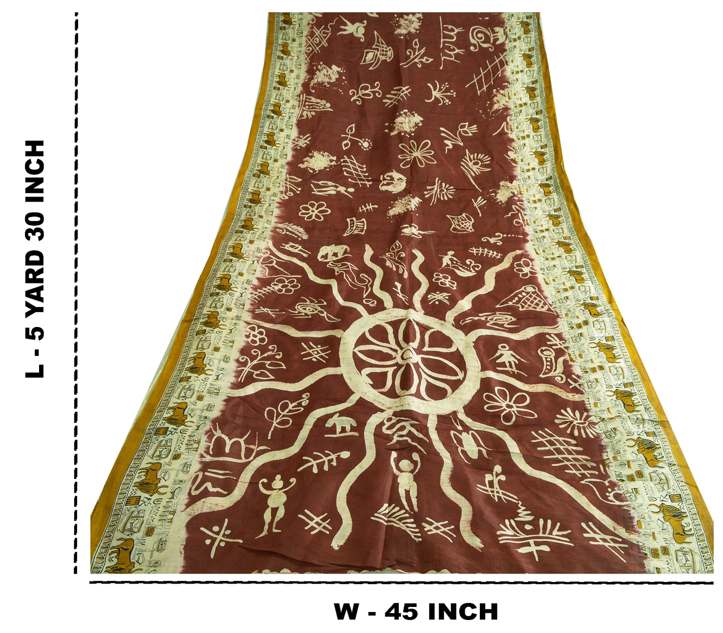 Sanskriti Vintage Sarees Indian Cream/Red Pure Silk Printed Sari Craft Sustainable Fabric