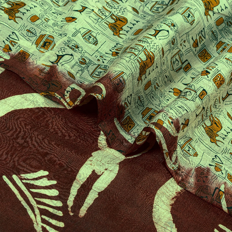 Sanskriti Vintage Sarees Indian Cream/Red Pure Silk Printed Sari Craft Sustainable Fabric