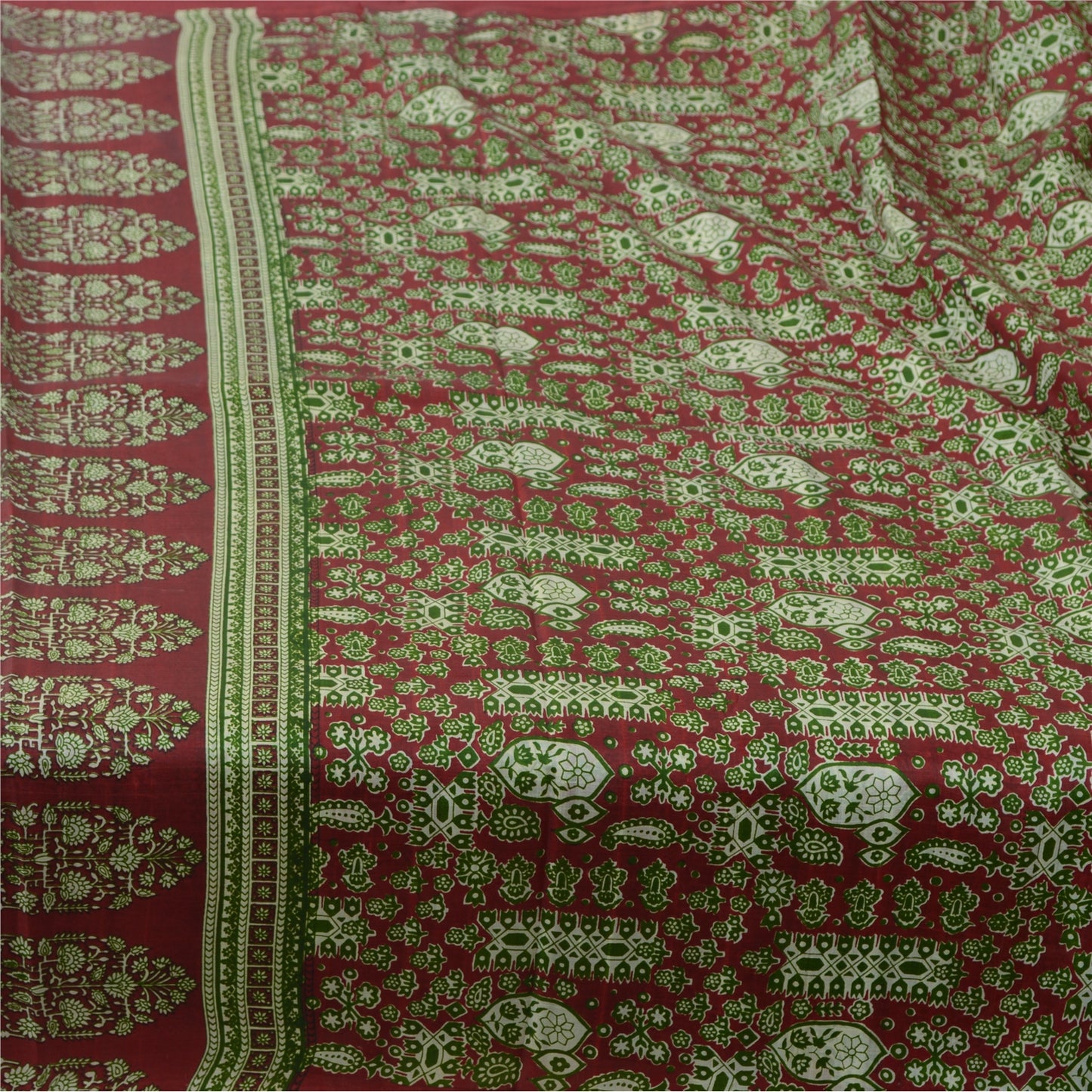 Sanskriti Vintage Sarees 5yd Quilting Felting Craft Sustainable Fabric Pure Silk Print Sari