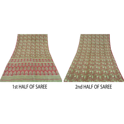 Sanskriti Vintage Sarees 5yd Quilting Felting Craft Sustainable Fabric Pure Silk Print Sari