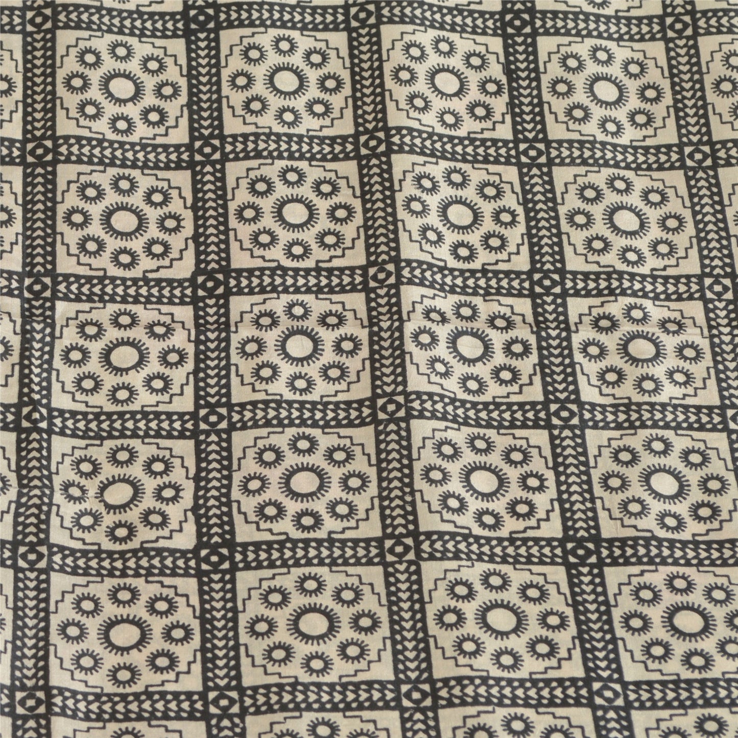 Sanskriti Vintage Sarees Black & Red 100%Pure Silk Printed Sari 5YD Craft Fabric