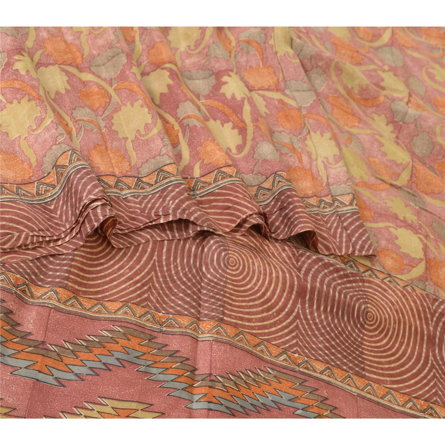 Sanskriti Vintage Sarees From India Red Pure Silk Floral Print Sari Craft Fabric